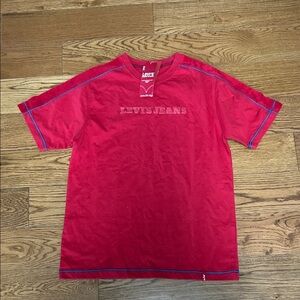 Levi's Red Tab Size Small T Shirt Vibrant Red Tee with Blue Stitching